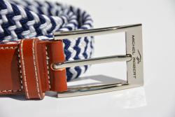 Braided elastic leather belt - White and navy