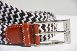 Braided elastic leather belt - White and chocolat