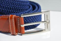 Braided elastic leather belt - Blue