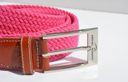 Braided elastic leather belt - Pink
