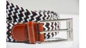 Braided elastic leather belt - White and chocolat